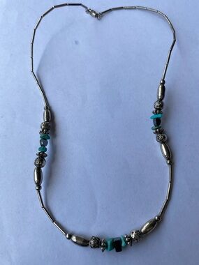 Sterling-Style Silver and Turquoise Bead Necklace - Women Jewelry